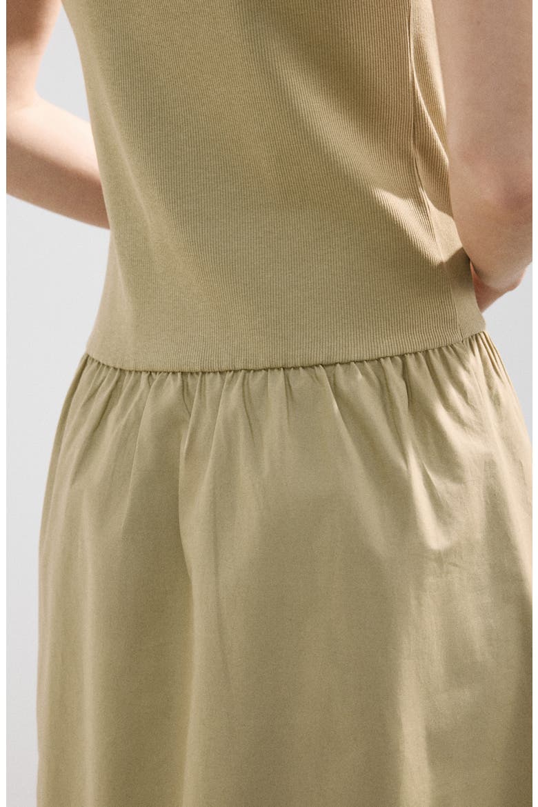 Mixed Media Stretch Cotton Midi Dress, Alternate, color, OLIVE GREEN