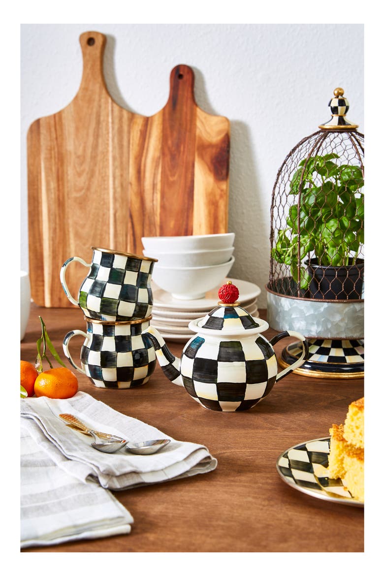 Courtly Check Enameled Steel Tea Party Set, Alternate, color, BLACK/ WHITE