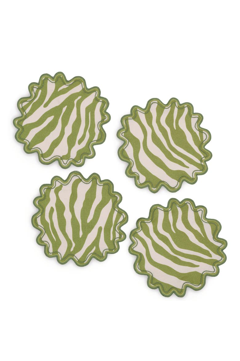 Regine Set of 4 Linen Zebra Stripe Linen Cocktail Napkins, Main, color, GRASS