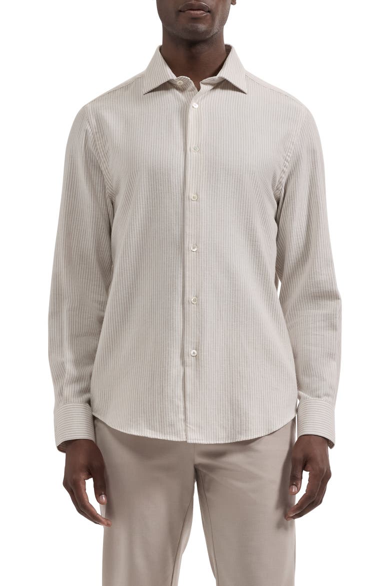 Axel Shaped Fit Striped Cotton Shirt, Main, color, SAND