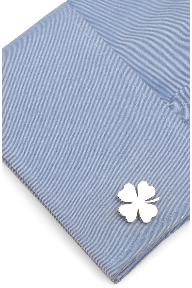 Four Leaf Clover Cuff Links, Alternate, color, SILVER