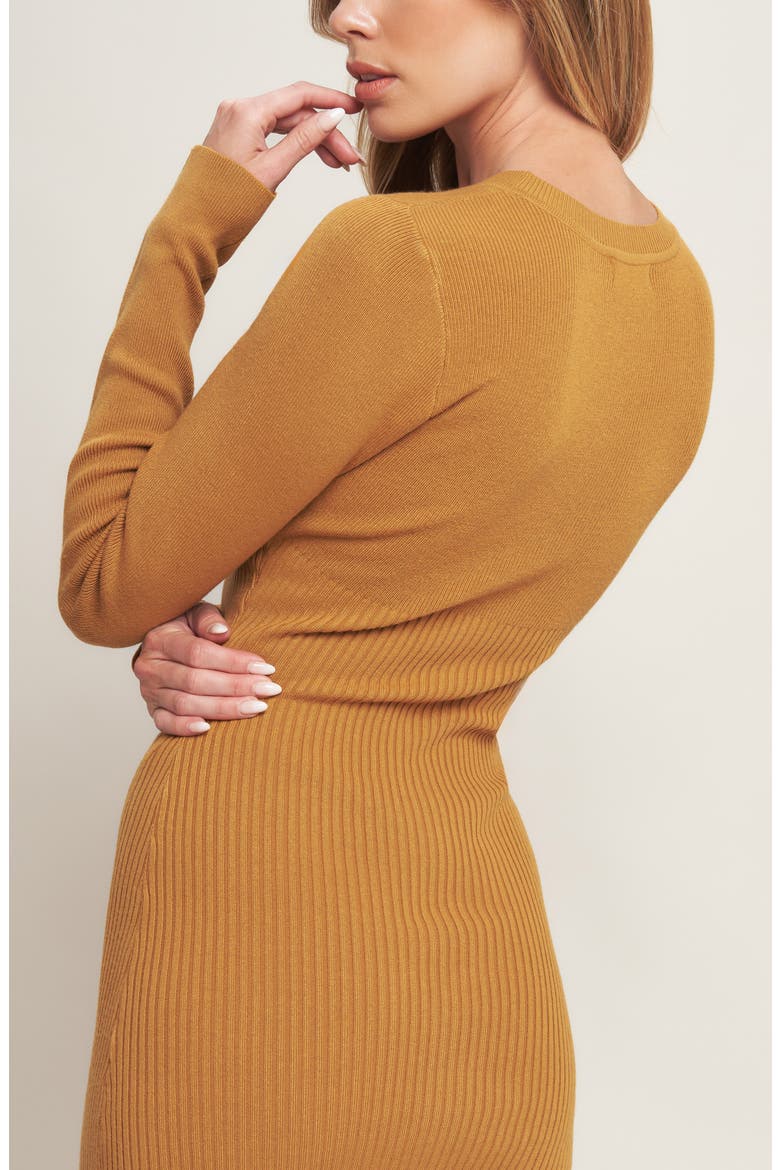 Long Sleeve Rib Knit Midi Dress, Alternate, color, CAMEL