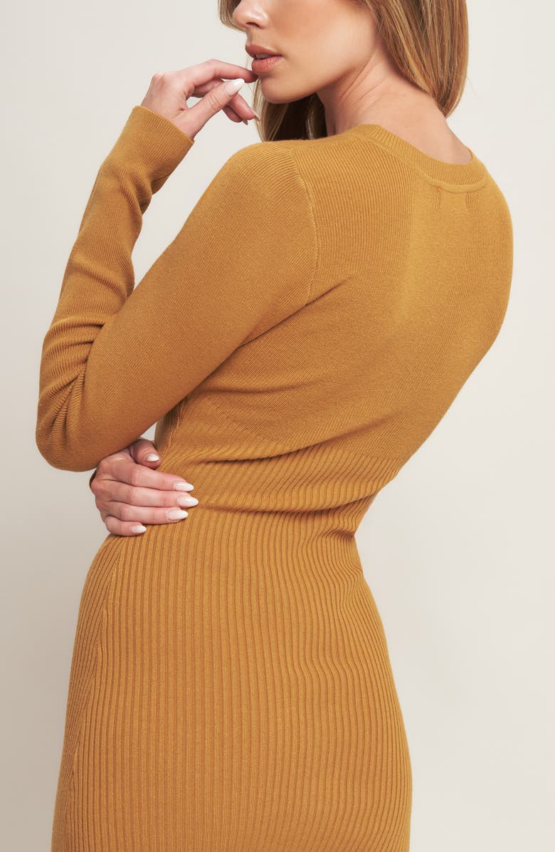FLYING TOMATO Long Sleeve Rib Knit Midi Dress, Alternate, color, Camel