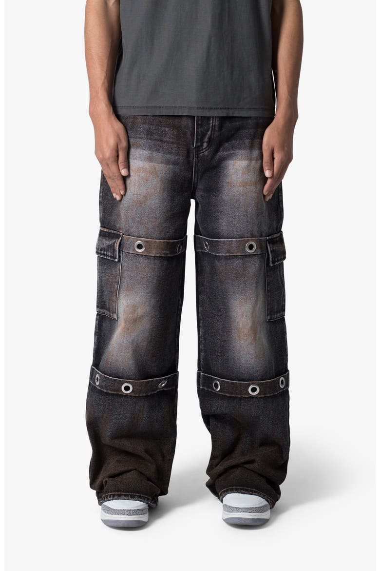 Void Grommet Embellished Baggy Jeans, Main, color, WASHED BLACK