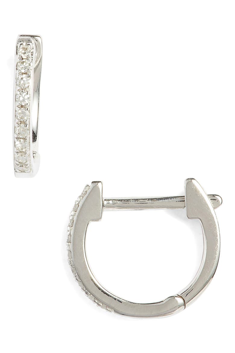 Mini Diamond Hoop Earrings, Main, color, 14K WHITE GOLD