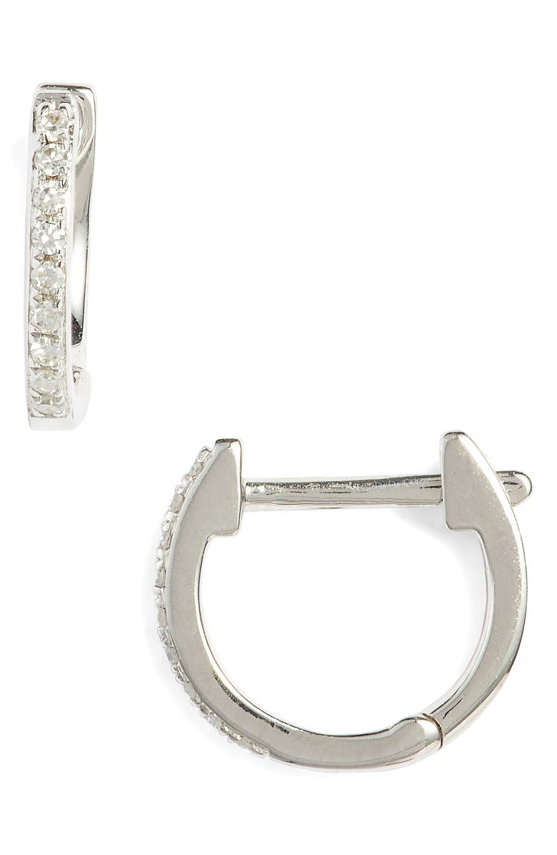 EF Collection Mini Diamond Hoop Earrings, Main, color, White Gold