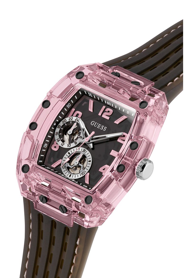 Sporting Pink & Black Multifunction Silicone Strap Watch, 42mm x 43mm, Alternate, color, BLACK