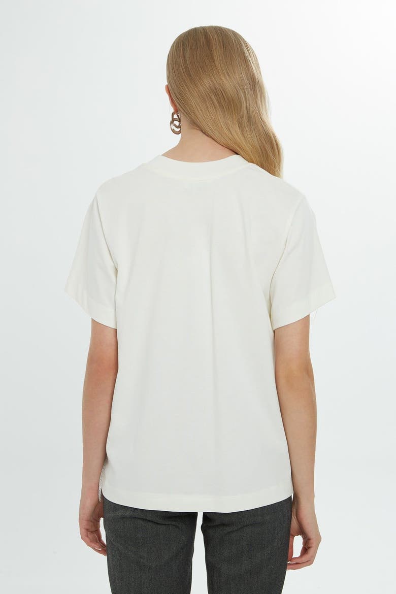 Lace Detail Short Sleeve Off-White Cotton Blouse, Alternate, color, Ecru