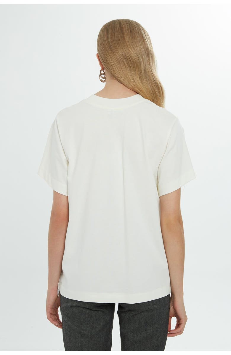 Gizia Lace Detail Short-Sleeve Off-White Blouse, Alternate, color, Ecru