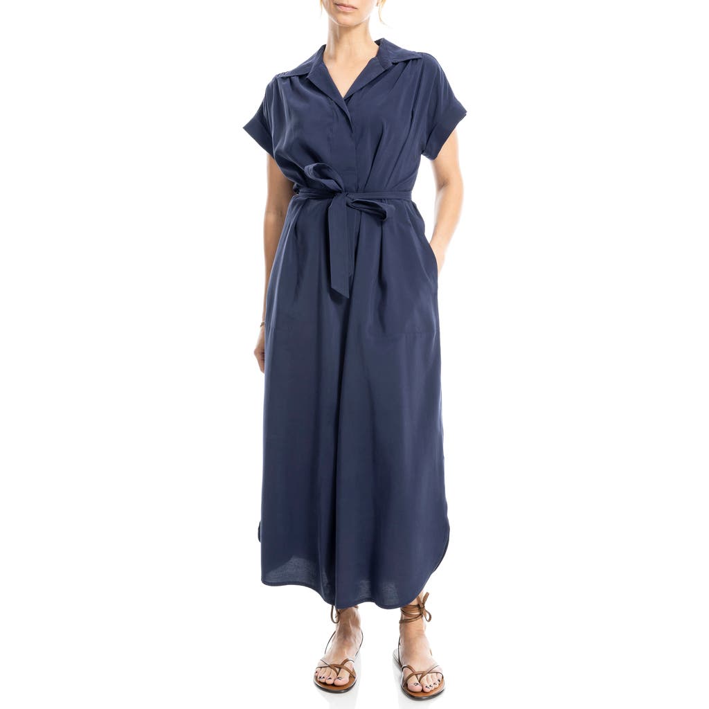 Max Studio Short Sleeve Maxi Shirtdress In Dark Navy