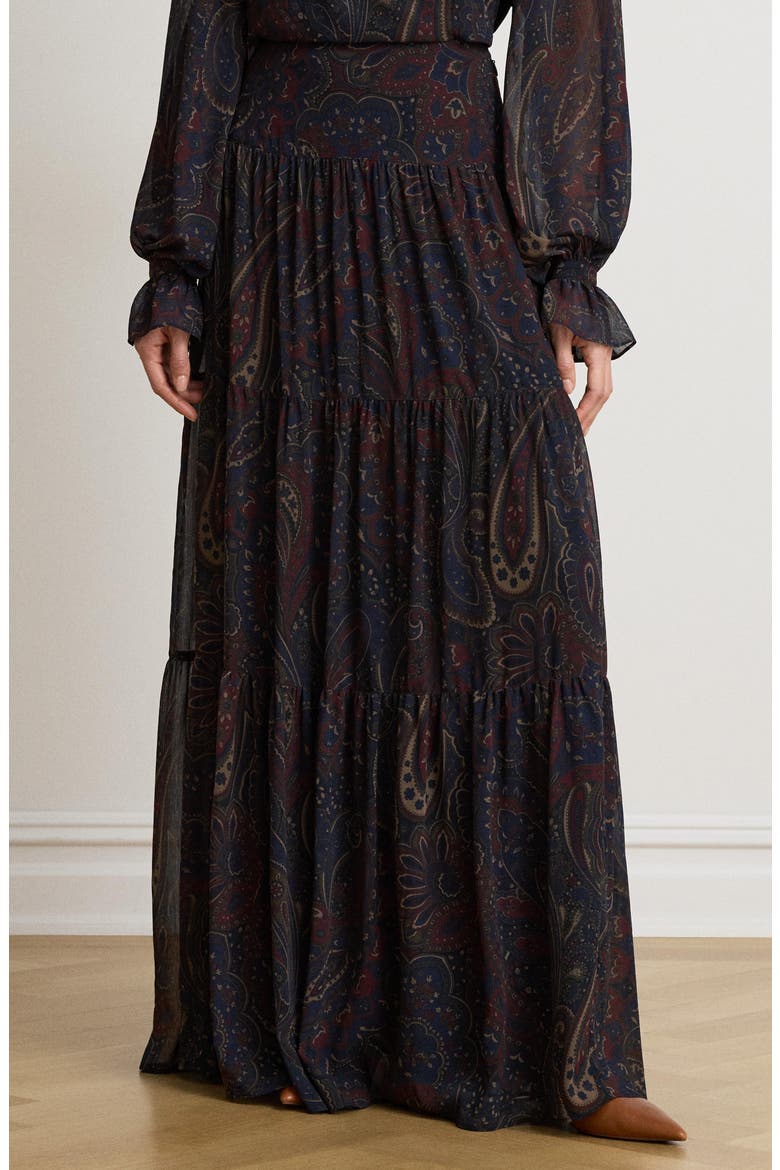 Paisley Crinkle Georgette Maxi Skirt, Alternate, color, NAVY BLUE/ MULTI