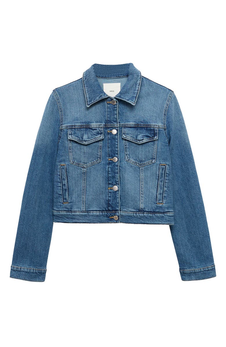 MANGO Crop Denim Trucker Jacket, Alternate, color,