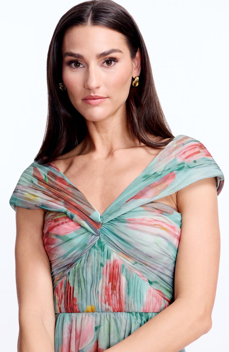 Dress the Population Xyla Floral Off the Shoulder Gown, Alternate, color, Mint Multi