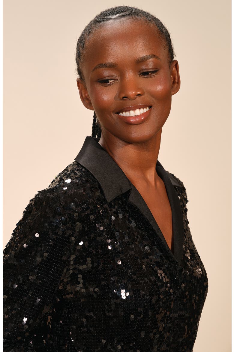 Sequin Notch Lapel Blazer, Alternate, color, BLACK