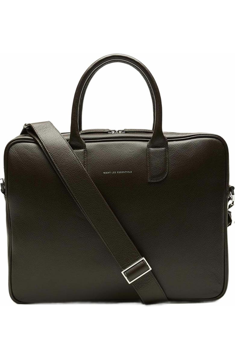 WANT Les Essentiels Lesage Pebble-Grained Leather Computer Bag, Alternate, color, Dark Brown
