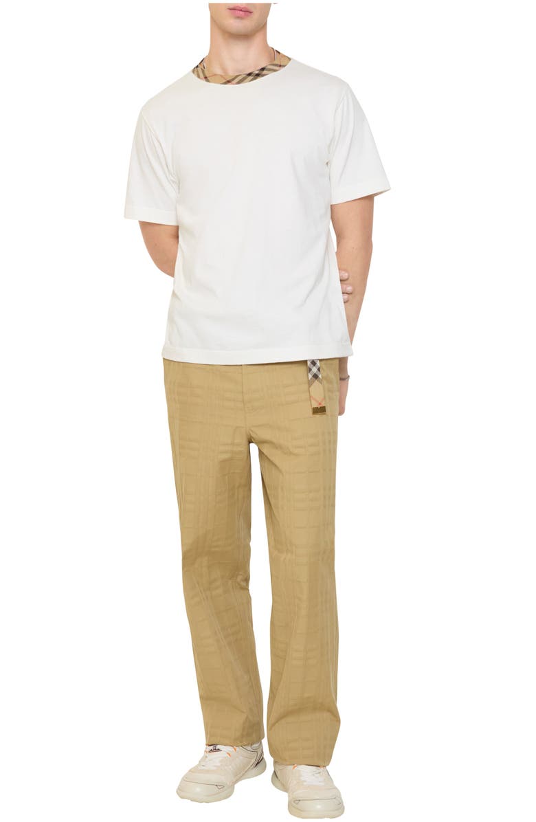 Burberry Textured Check Cotton Trousers, Main, color, Sandstorm Beige