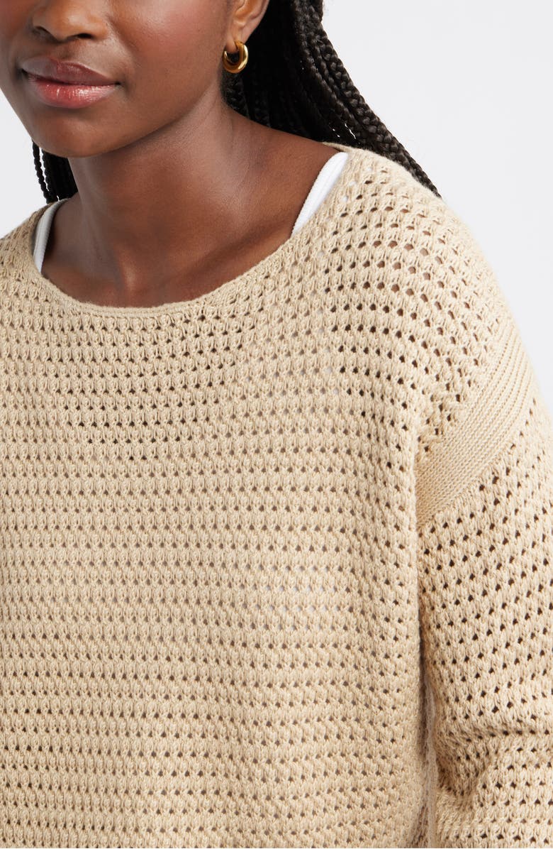 Caslon<sup>®</sup> Open Stitch Cotton Blend Sweater, Alternate, color, Tan Shore