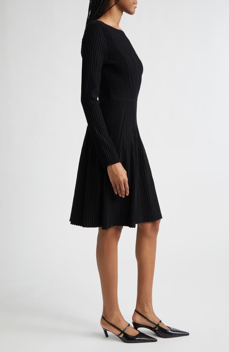 Emporio Armani Ribbed Fit and Flare Sweater Dress, Alternate, color, Black Solid