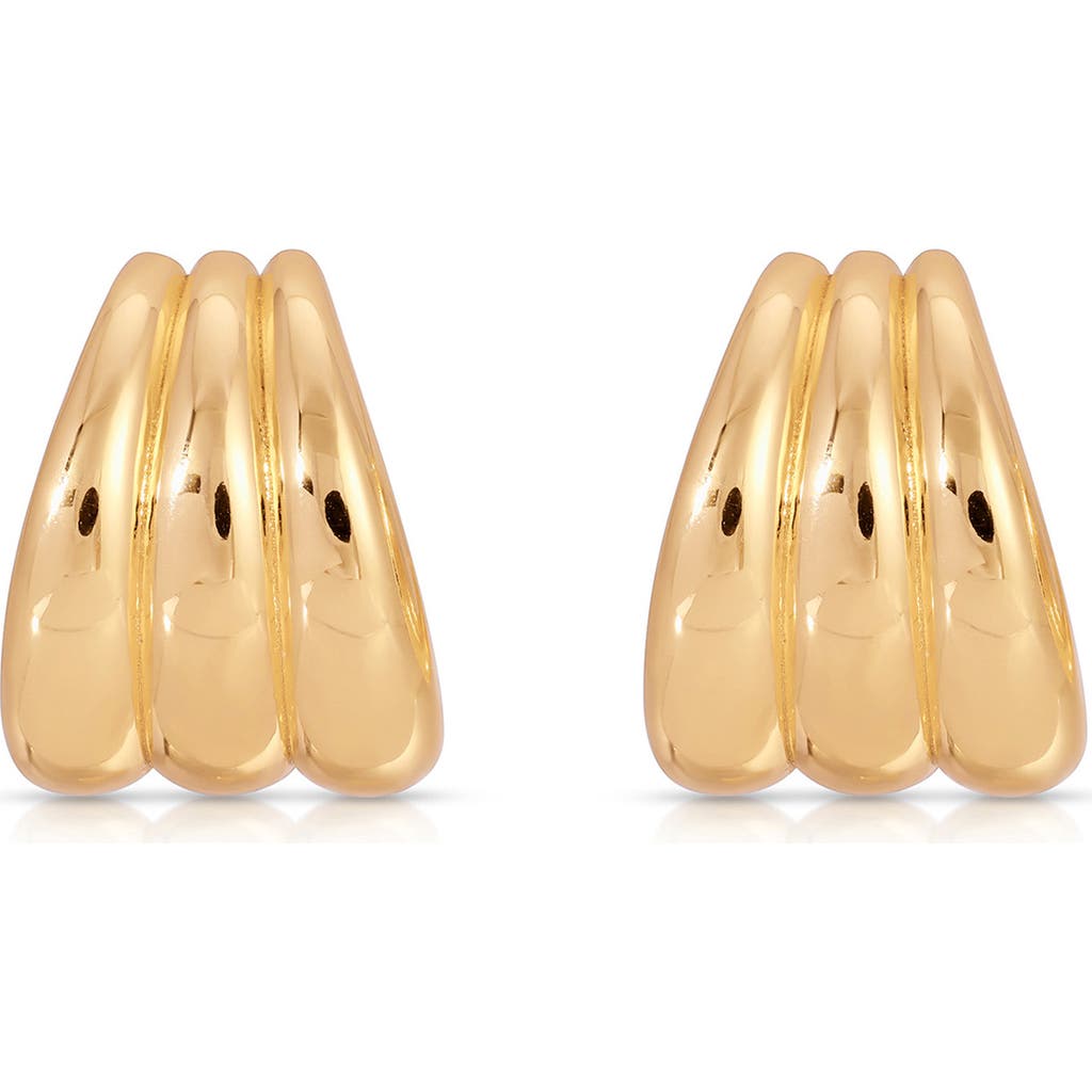 Ettika Triple Ribbed Huggie Hoop Earrings In Gold