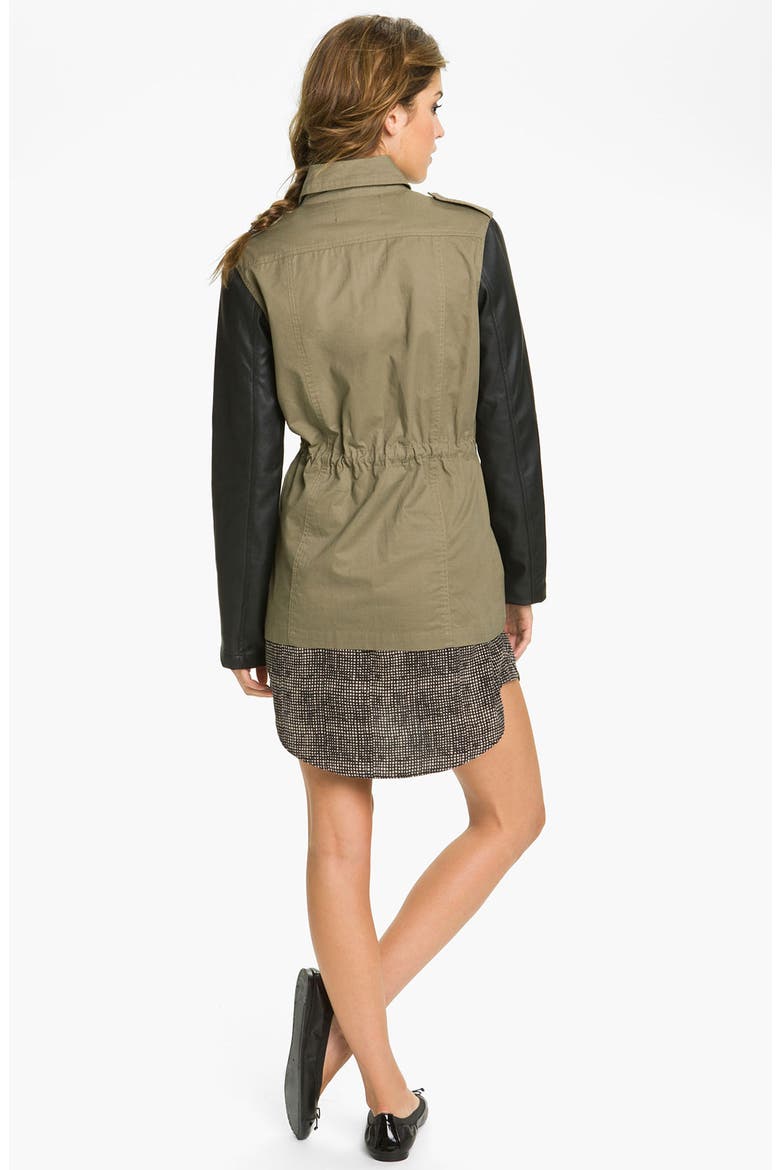 Faux Leather Sleeve Utility Jacket, Alternate, color, OLIVE