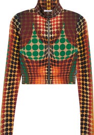 Jean Paul Gaultier Re-Edition Polka Dot Trompe l'Oeil Mesh Crop Top