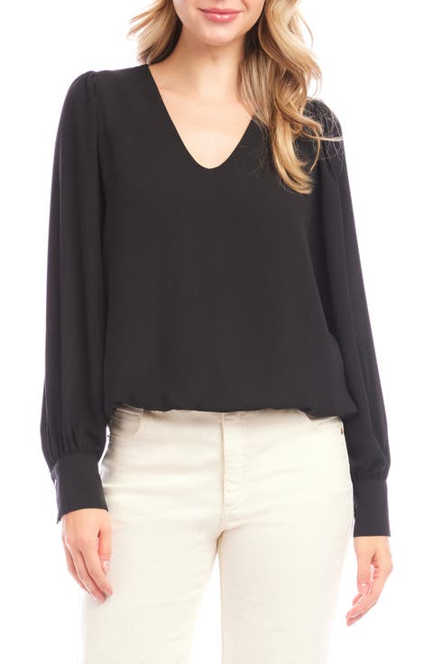 Puff Sleeve V-Neck Crepe Top (Petite)
