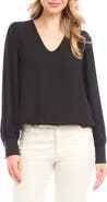 Karen Kane Puff Sleeve V-Neck Crepe Top