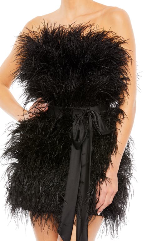 Mac Duggal Strapless Faux Feather Minidress In Black
