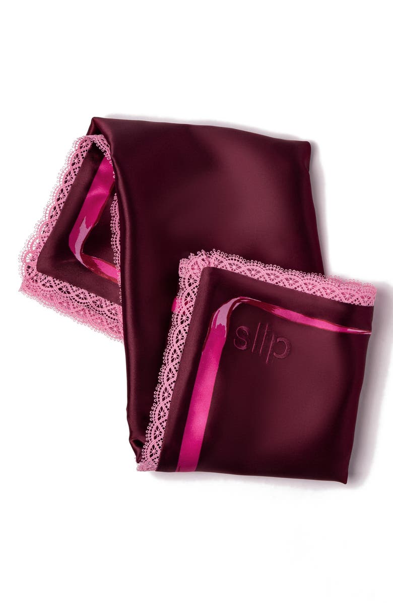 slip Lace Pure Silk Queen Pillowcase, Alternate, color, Crimson Kiss