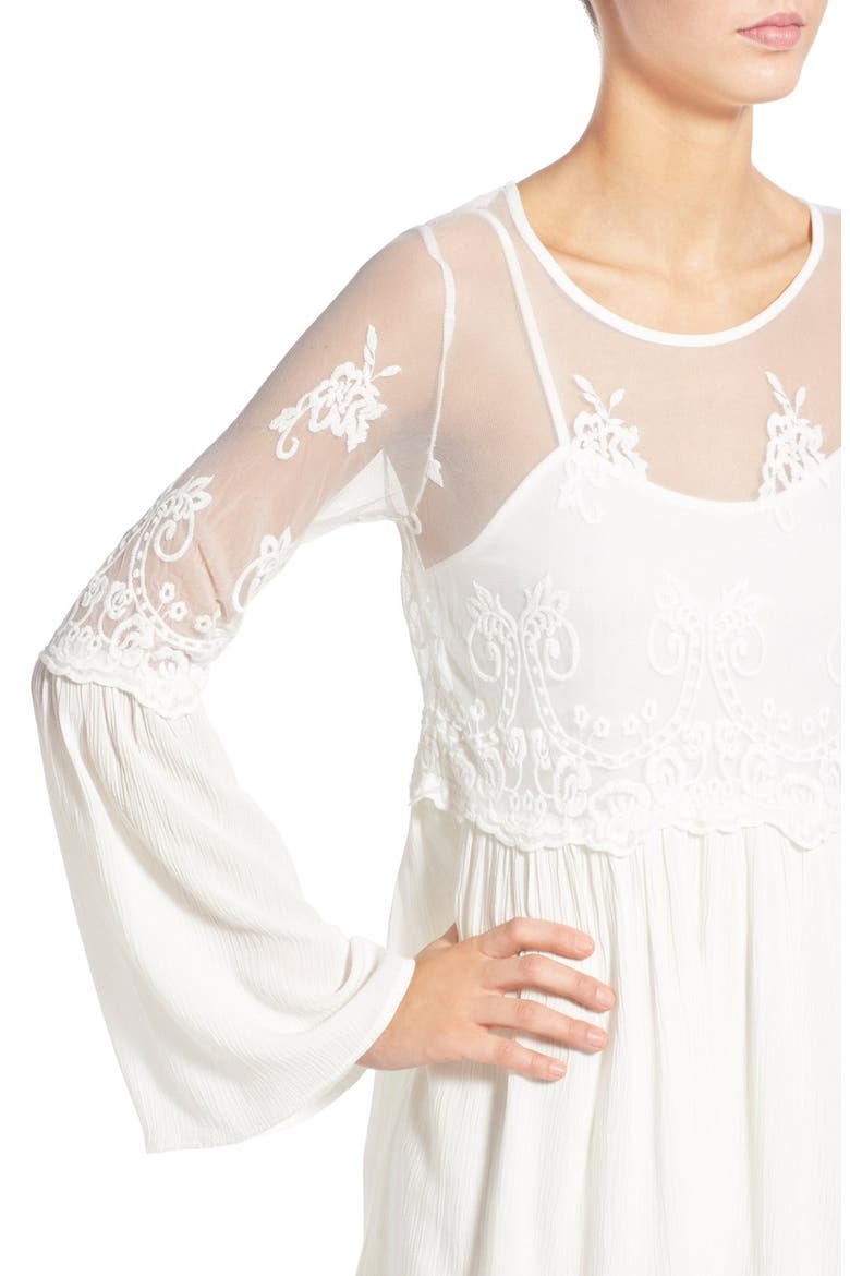 Long Sleeve Illusion Lace Shift Dress, Alternate, color, OFF WHITE