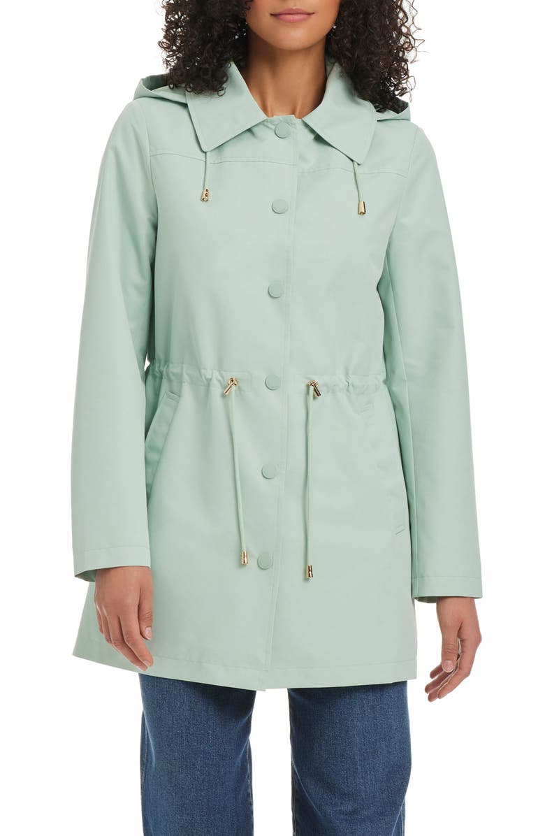 Kate Spade New York Magic Print Hooded Rain Jacket, Main, color, Frosted Aqua