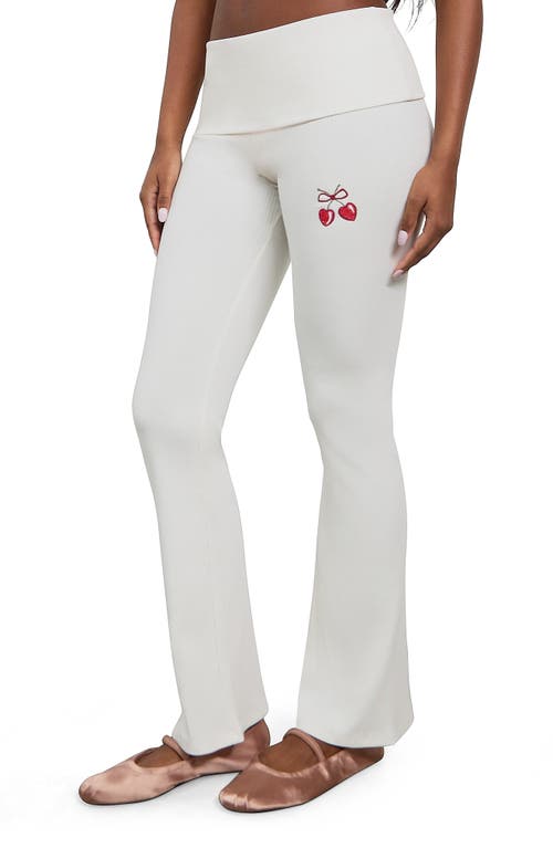 Florence By Mills Cherry High Waist Foldover Rib Pants In White