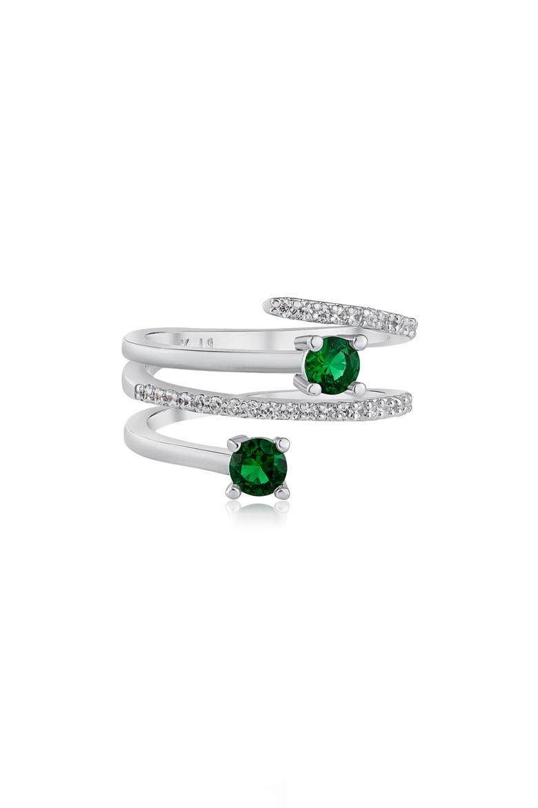 Wraparound Round Cubic Zirconia Ring, Main, color, EMERALD/ SILVER