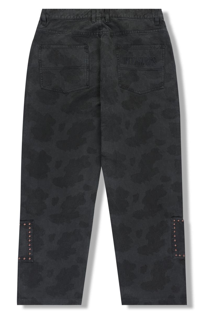 PLEASURES Cowhide Print Stud Double Knee Pants, Main, color, Black