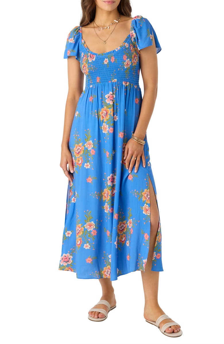 O'Neill Larissa Floral Smocked Midi Dress, Main, color, Regatta