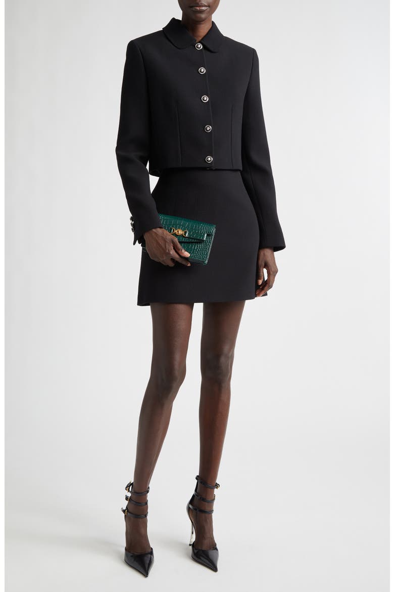 Medusa '95 Double Face Virgin Wool Crepe Crop Jacket, Alternate, color, BLACK