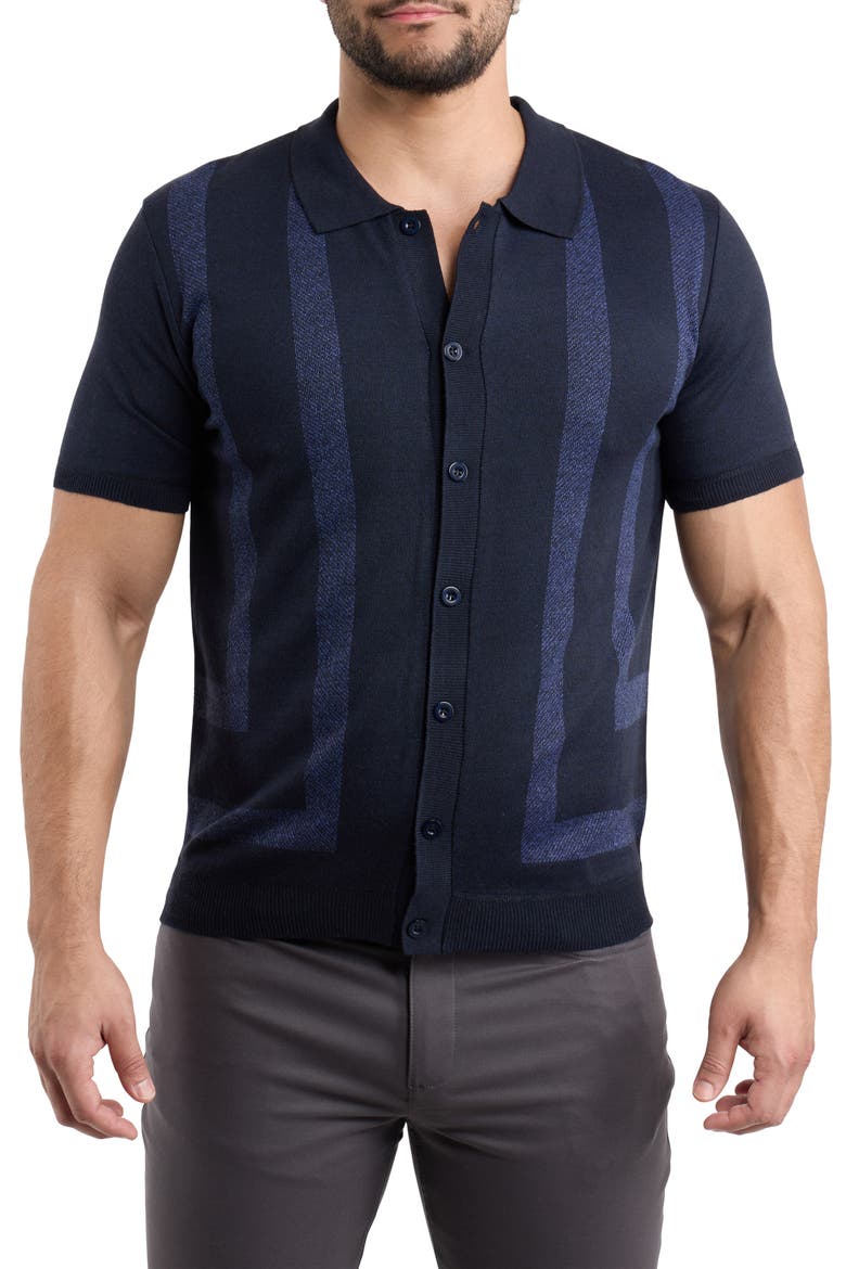 Stripe Polo Sweater, Main, color, NAVY