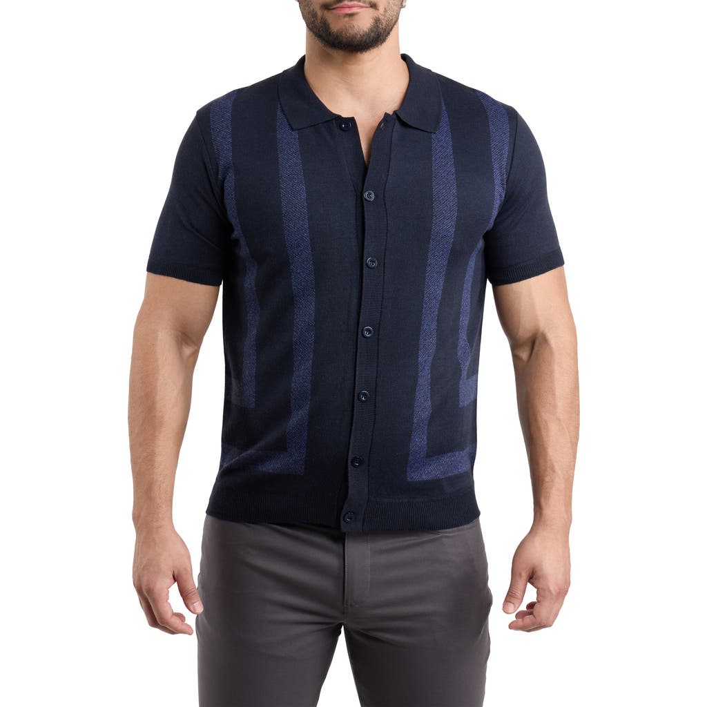 Spring + Mercer Stripe Polo Sweater In Blue
