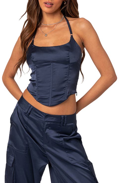 Kelsey Lace-Up Back Satin Halter Neck Corset