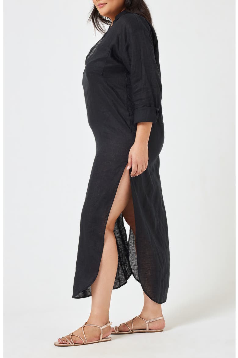 Capistrano Long Sleeve Linen Cover-Up Tunic Dress, Alternate, color, BLACK