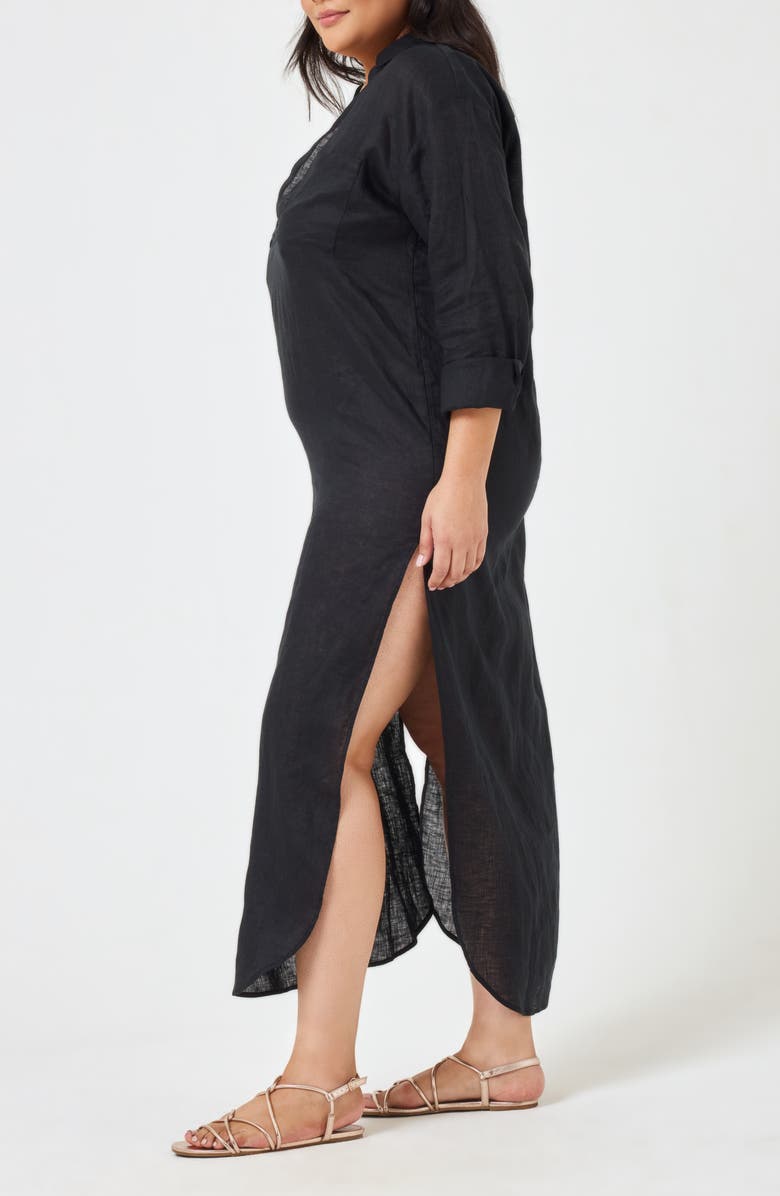 LSPACE Capistrano Long Sleeve Linen Cover-Up Tunic Dress, Alternate, color, Black