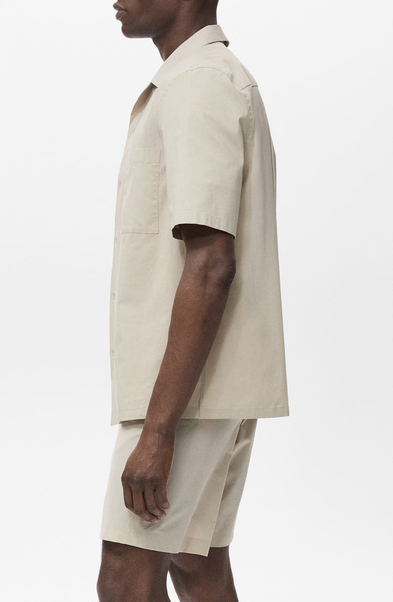 MANGO Cotton Blend Camp Shirt, Alternate, color, Beige