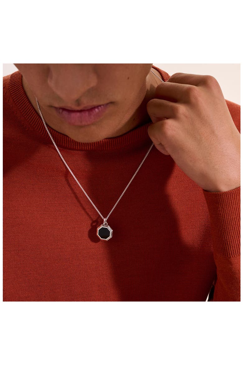 Octagon Tag Necklace, Sterling Silver, Alternate, color, BLACK