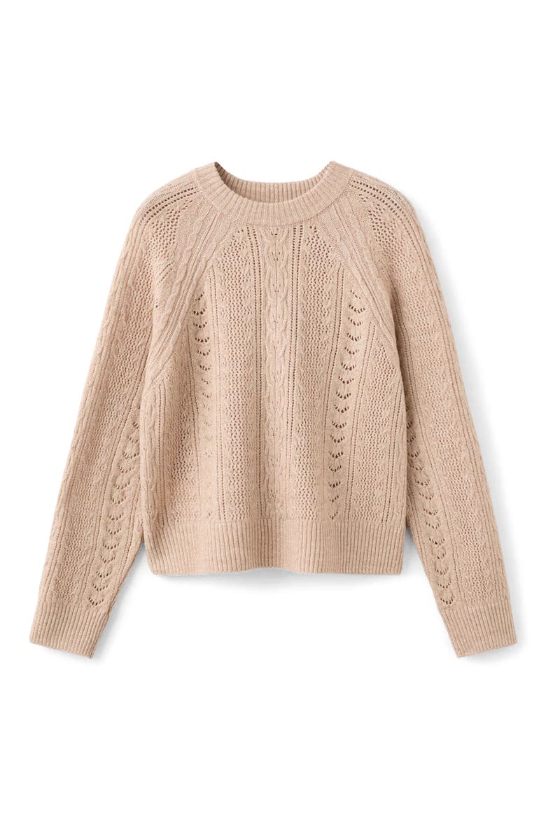 Pointelle Crewneck Sweater, Alternate, color, MEDIUM BROWN