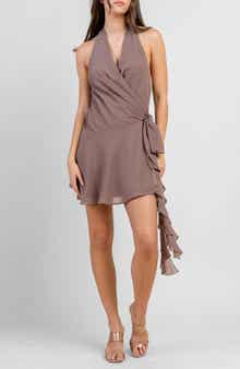 Beivy Drop Waist Wrap Halter Dress