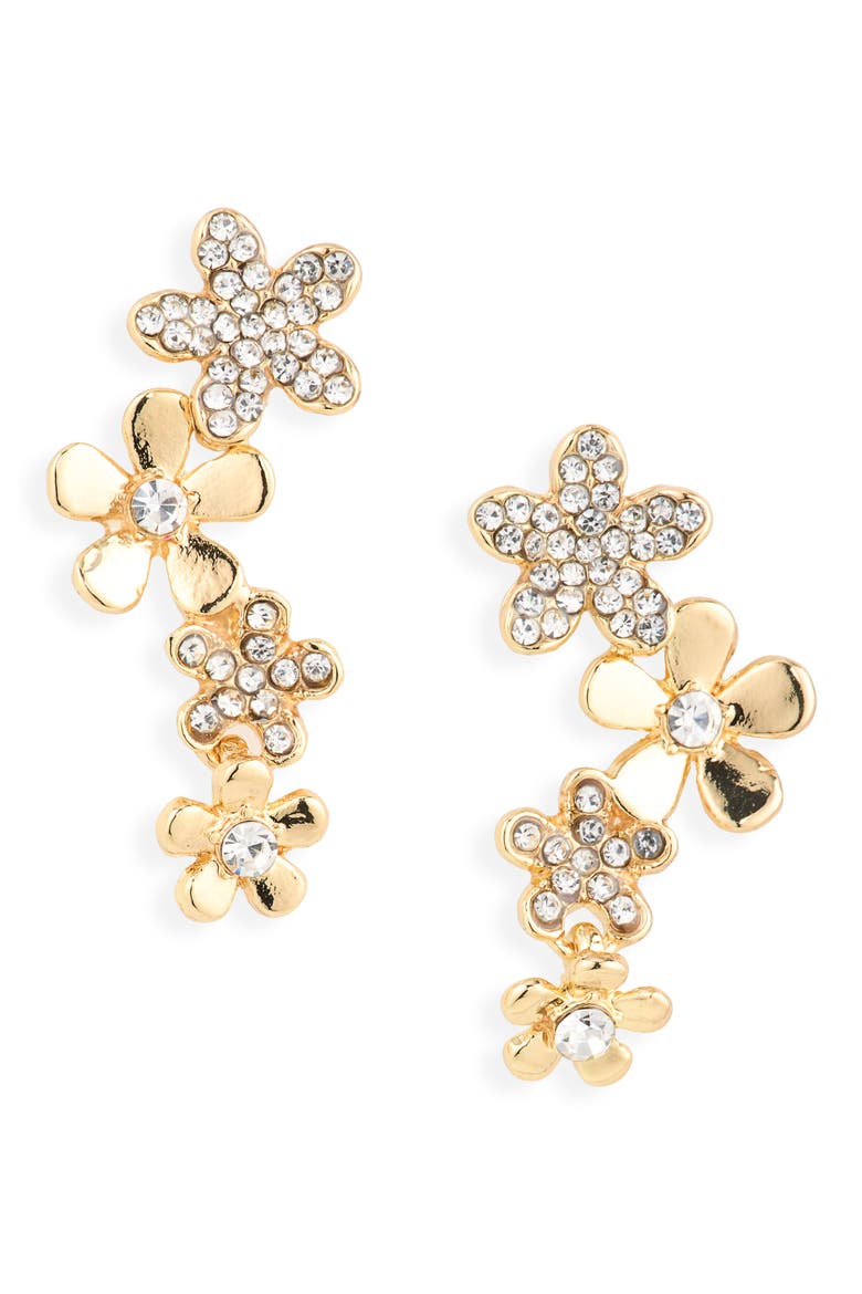 Flower Cubic Zirconia Earrings, Main, color, GOLD