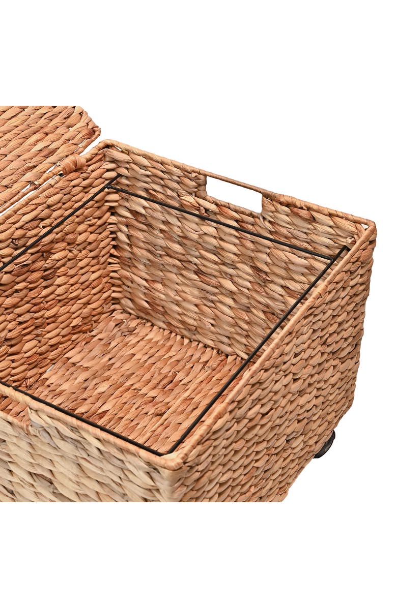 HAPPIMESS Ashton Classic Farmhouse Hand-Woven Hyacinth Rolling Filing Basket with Lid and 360 Degree Lockable Wheels, Alternate, color, 