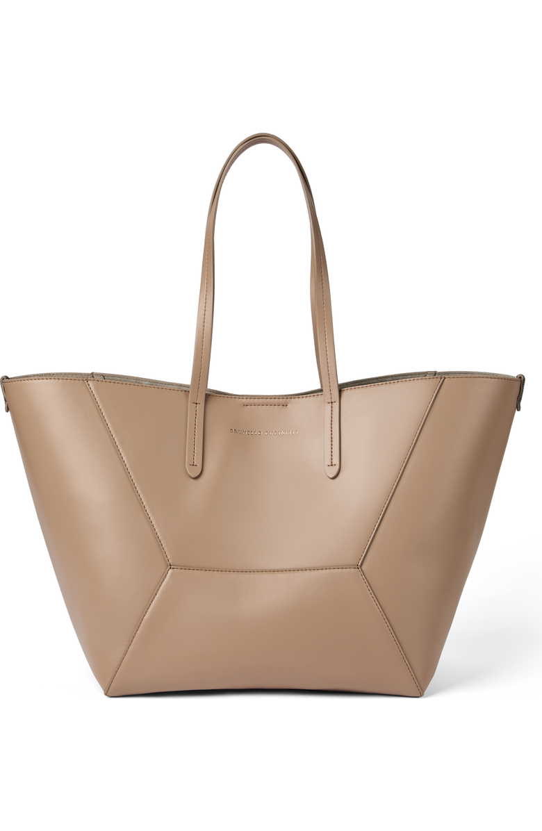 Brunello Cucinelli Calfskin BC Duo bag, Main, color, Hazelnut