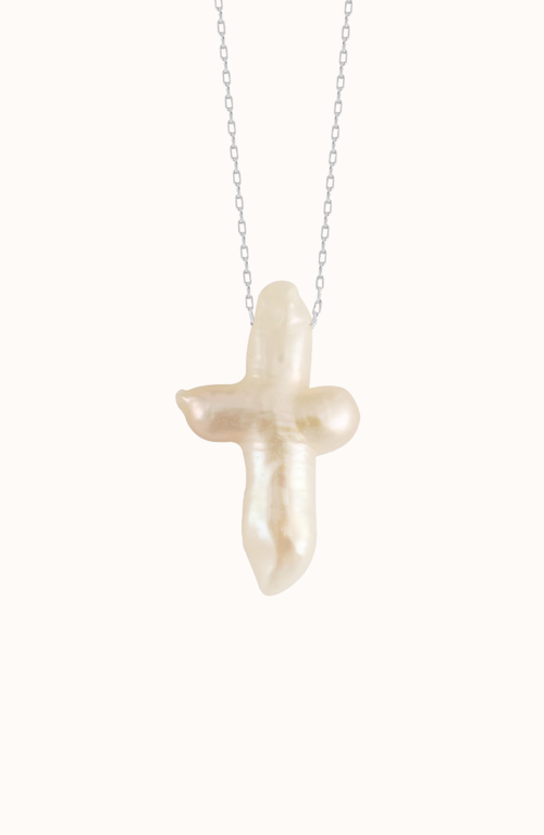 Joiana Jewelry Pearl Cross Necklace In Silver