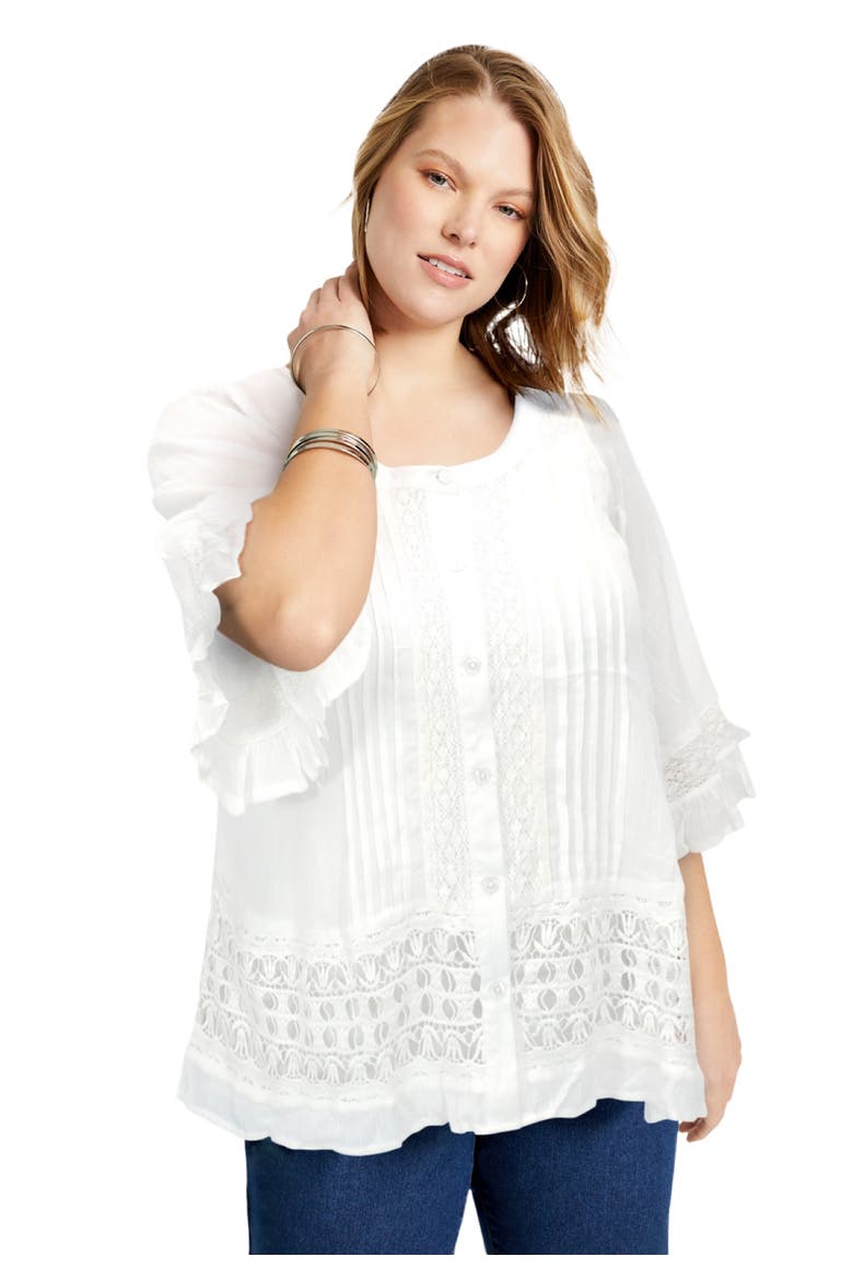 Lace Trimmed Boho Blouse, Main, color, SUGAR SWIZZLE